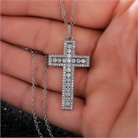 Cross Silver Plated Necklace Pendant Zircon