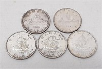 5, Canadian $1 coins. 1945-1949