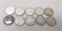 10 Canadian 1950-1951 $1 coins