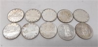 10 Canadian $1 coins 1952-1958