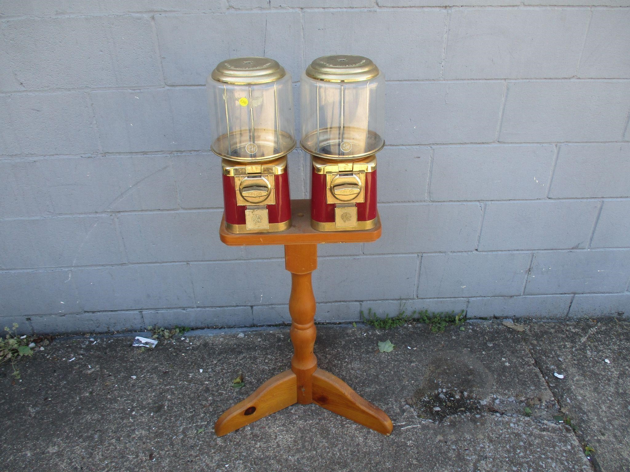 Double Gumball Machine on Wood Stand (no key)