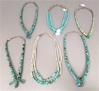 6 turquoise, etc. necklaces - some with sterling