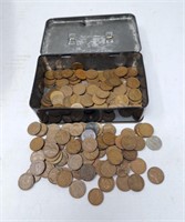 Tin of USA wheat cents and CDN George VI