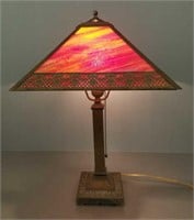 Antique slag glass table lamp - 21" high