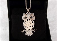 Crystal Opal Owl Pendant Chain Necklace