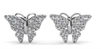 White Gold Butterfly Earrings, 18k Gold P studs Lo