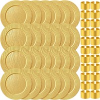 24pcs Gold 13 Charger Plates & Napkin Rings