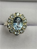 5.88 Ct Oval Blue Topaz Sterling Ring Sz 6 Comes