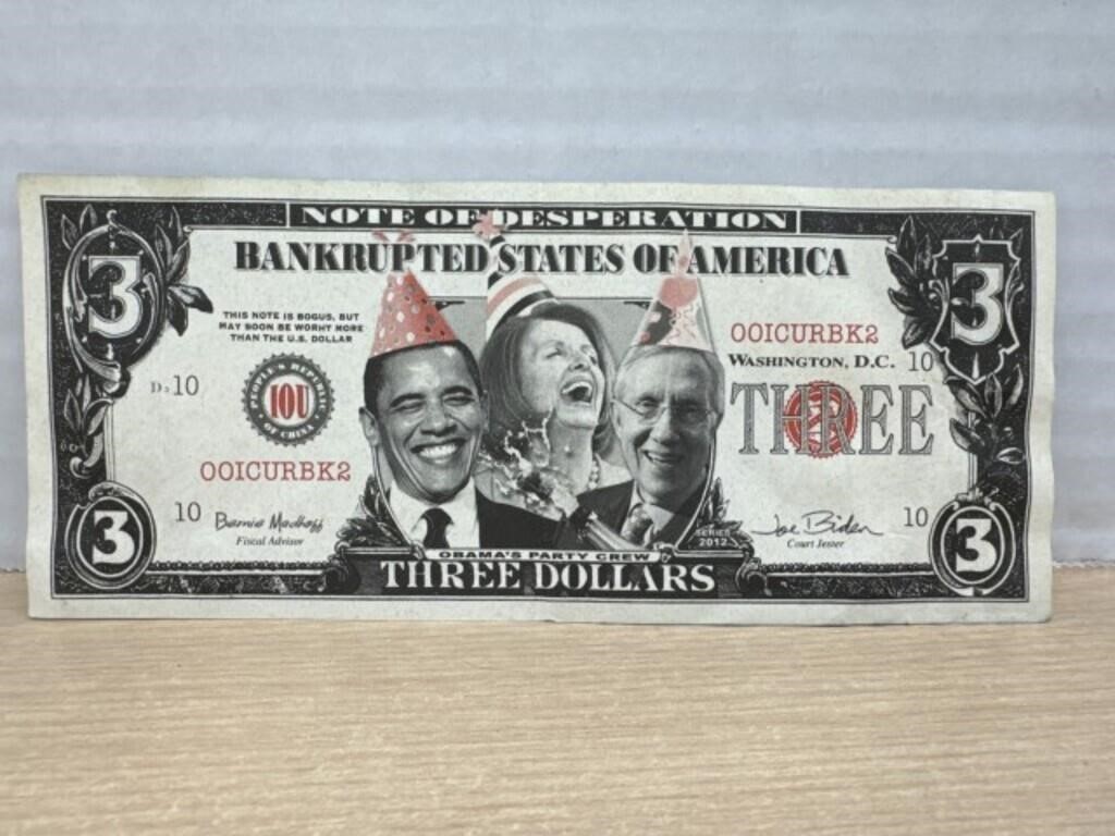 Novelty Bill - Bankrupted U.S.A. $3