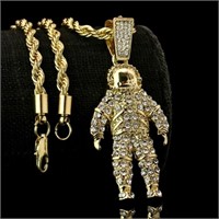 14k Gold Plated Astronaut Space Man Pendant Iced