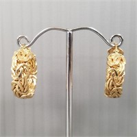14K gold woven design hoop earrings - 5.5 grams