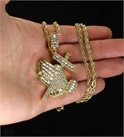 Praying Hands with Cross CZ Pendant 14k Gold Plate