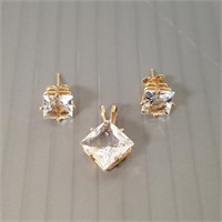 Pair of 14K gold earrings & pendant set with