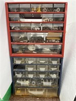 two small hardware cabinets with contents