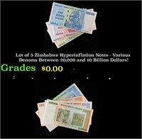 Lot of 5 Zimbabwe Hyperinflation Notes - Various D