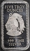 (1) 5 OZ .999 SILVER AZTEC BAR