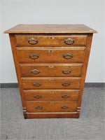 Antique oak 6 drawer highboy with raised panel
