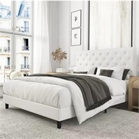 Full Bed Frame with Headboard, Diamond Button