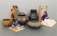 Group of Southwest items including black pottery,