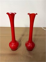 MCM RED GLASS VASES LOT OF 2