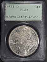 1921-D MORGAN DOLLAR PCGS MS63, OGH