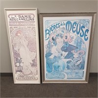 2 large French reprint Art Nouveau posters - 39" x