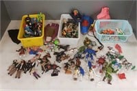 Group of action figure toys, etc.