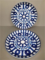 2 Dansk blue & white porcelain trays - 13" diam.