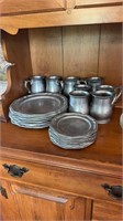 Pewter plates cups 24 piece