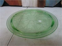 Green Vaseline Glass Cake Plate
