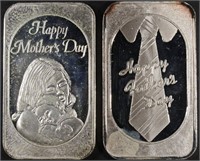 (2) 15 GRAINS .999 SILV MOTHERS & FATHERS DAY BARS