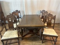 Jacobean Style Dining Table w/6 Chairs Some Wear