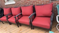 4 red outdoor chairs