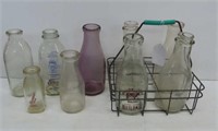 Selection of Milk Bottles w/Carrier