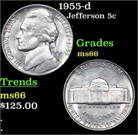 1955-d Jefferson Nickel 5c Grades GEM+ Unc
