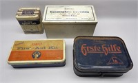 4 Vintage Tins: First Aid w/ Contents, Kosmoplast