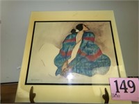 PAINTED TILE PAINTEDWOMAN WITH BLUE BLANKET