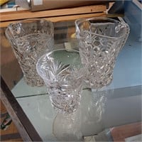 2 Pressed Glass Pitchers & 1 Glass