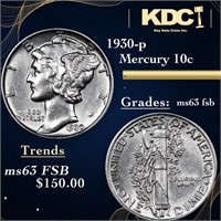 1930-p Mercury Dime 10c Grades Select Unc FSB
