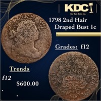 1798 2nd Hair Draped Bust Large Cent 1c Grades f,