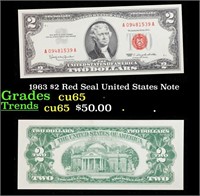 1963 $2 Red Seal United States Note Grades Gem CU