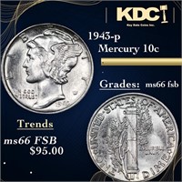 1943-p Mercury Dime 10c Grades GEM+ FSB