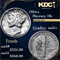1924-s Mercury Dime 10c Grades SelectAU+