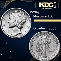 1928-p Mercury Dime 10c Grades Choice AU