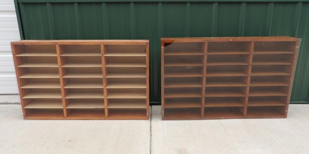 2 Wood Display Cases: 18 Shelves