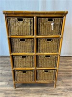 Bamboo & Rattan Cubby Shelf w/8 Baskets