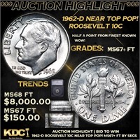 1962-d Roosevelt Dime Near Top Pop! 10c Graded ms6