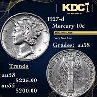 1927-d Mercury Dime 10c Grades Choice AU/BU Slider
