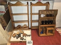 Wooden shelfs - tallest 22" x 11" - w/ minatures