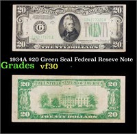 1934A $10 Green Seal Federal Reseve Note Grades vf
